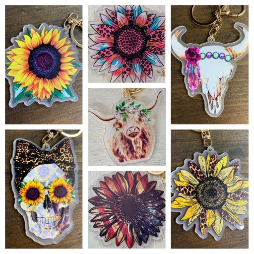 Acrylic Sunflower Key Chains- Multiple Designs
