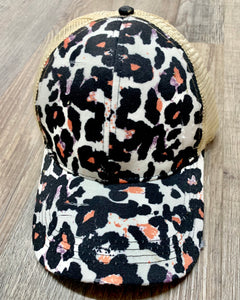 Leopard Messy Bun Ponytail Hat 1