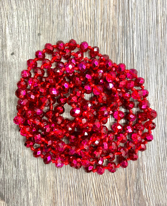 60” Beaded Wrap Necklace- Metallic Ruby