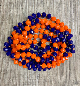 (WS) 60” Beaded Wrap Necklace- Orange/Blue