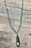 “Take Your Time” Beaded Necklace w/Teardrop Stone- Blue