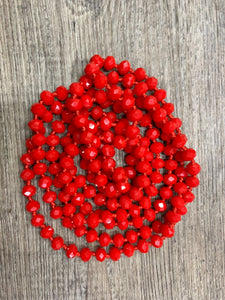 (WS) 60” Beaded Wrap Necklace- Bright Red