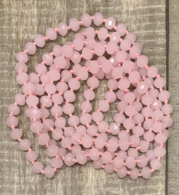 60” Beaded Wrap Necklace- Baby Pink Op