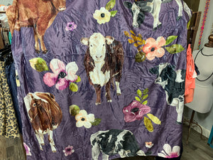 Purple Floral Cow Cozy Blanket